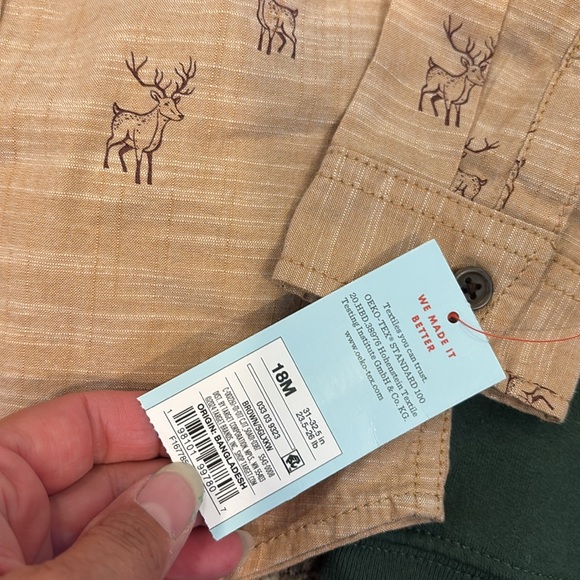 Cat & Jack 2 18 months tops Green and Tan Button Down Shirts - Picture 3 of 5